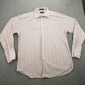 Nautica‎ Shirt Mens 17 34/35 White Pink Yellow Classic Preppy Dress Shirt